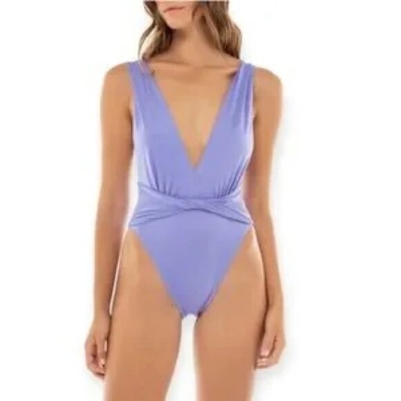 Agua Bendita Ina Plunge One-Piece Swimsuit Lavender SZ XL NWT - Picture 2 of 12